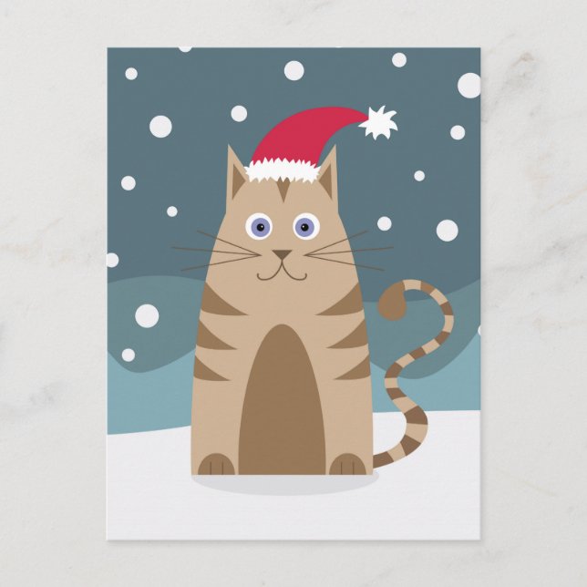 Tecknad Santa kitten snö julafton Vykort (Framsida)