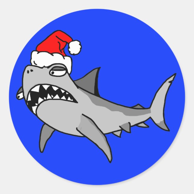 Tecknad Santa Shark Sticker Runt Klistermärke (Framsida)