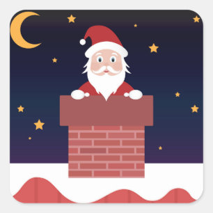 Tecknad Santa som kommer till stan på Julafton Nat Fyrkantigt Klistermärke
