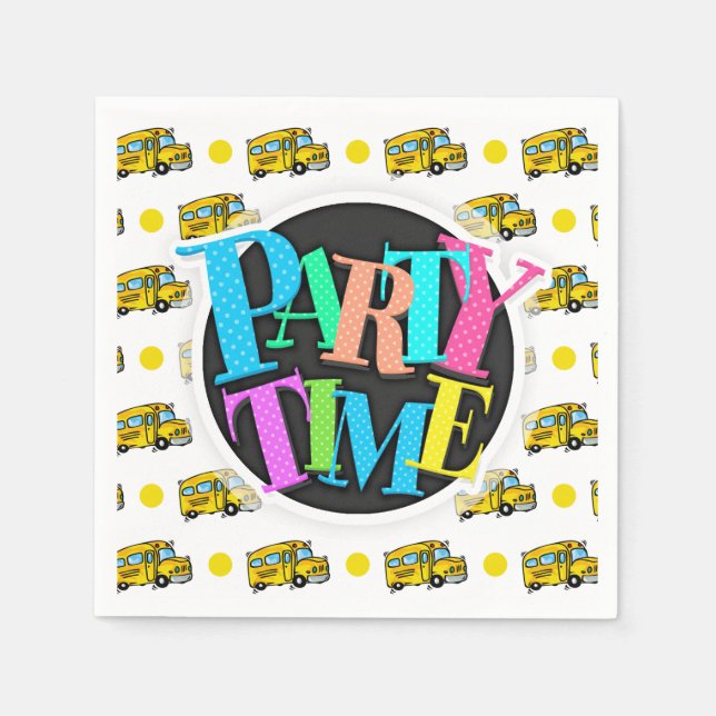 Tecknad School Buss, Gult & White Polka dots Pappersservett (Framsidan)