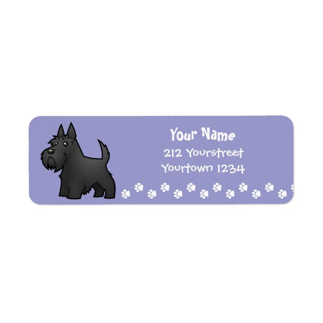 Tecknad Scottish Terrier Returadress Etikett (Framsidan)