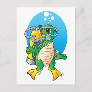 Tecknad Scuba Turtle Vykort