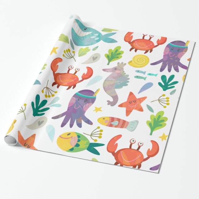 Tecknad Sea Animals Presentpapper (Utrullad)