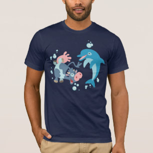 Tecknad Sea Mammals: Seacow and Dolphin T-shirt