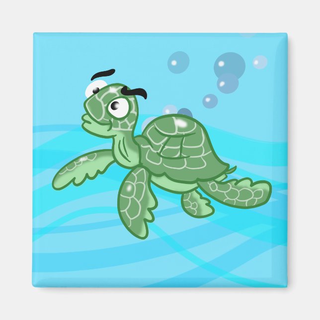 Tecknad Sea Turtle Magnet (Framsidan)