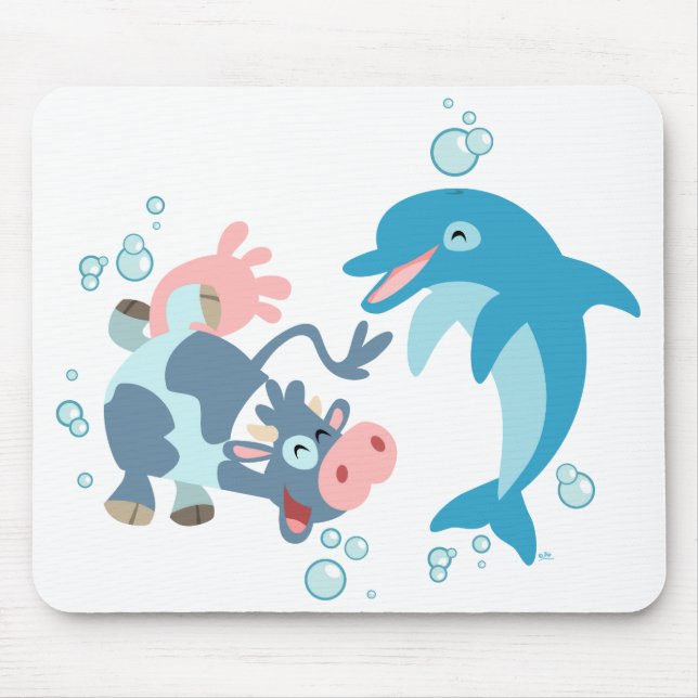 Tecknad Seacow och Dolphin moussad Musmatta (Framsidan)
