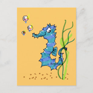 Tecknad Seahorse Cute Fish Postcard Vykort
