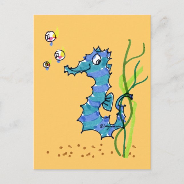 Tecknad Seahorse Cute Fish Postcard Vykort (Framsida)