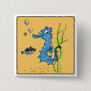 Tecknad Seahorse Cute Knapp
