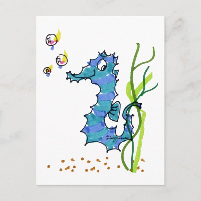 Tecknad Seahorse Cute Vykort (Framsida)