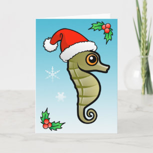Tecknad Seahorse Santa Helgkort