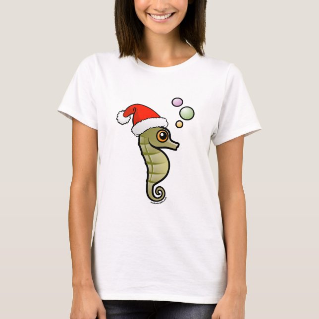 Tecknad Seahorse Santa T Shirt (Framsida)