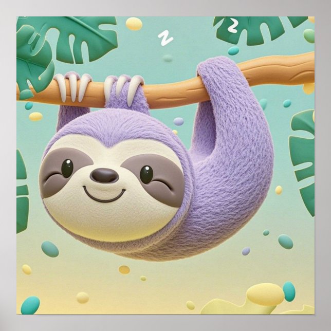 Tecknad sengångare som hänger i en trädgren poster (Framsidan)