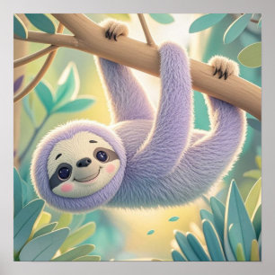 Tecknad sengångare som hänger upp och ner från en poster
