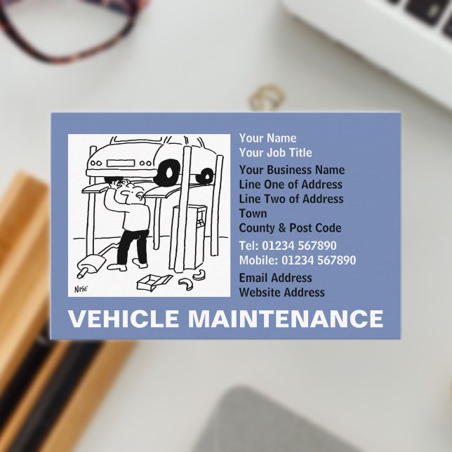Tecknad serie om fordonsunderhåll visitkort (Vehicle Maintenance Business Card)