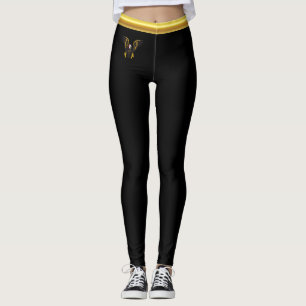 Tecknad serie Svart och guldörn med guldfolie Leggings