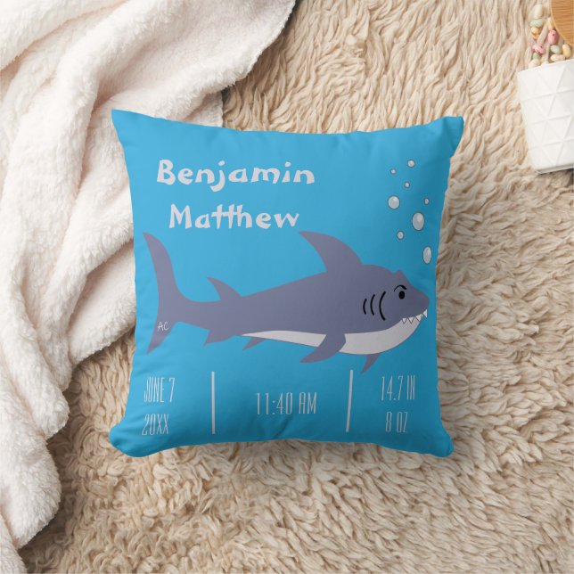 Tecknad Shark Baby Stats Blue Pillow Kudde (Filt)
