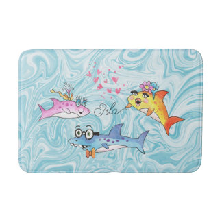 Tecknad Shark Family Blue Vinkar Bath Mat Badrumsmatta