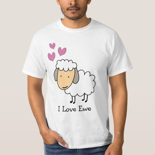 Tecknad Sheep Pun I Kärlek Ewe T Shirt (Framsida)