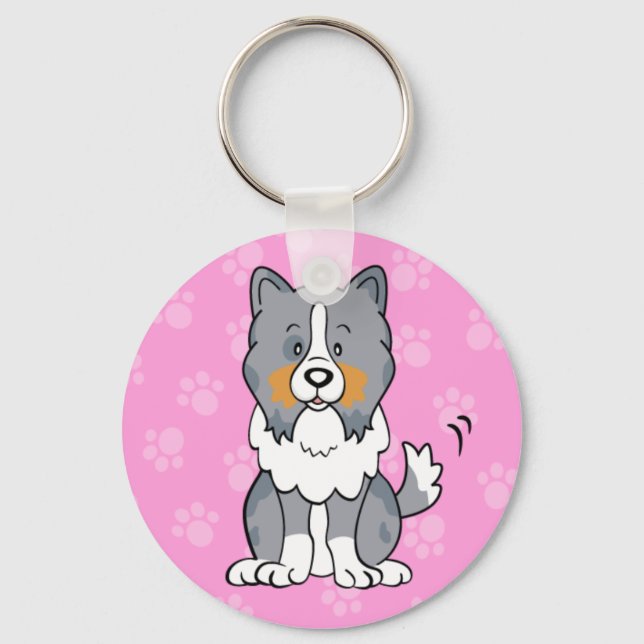 Tecknad Sheltie Keychain Nyckelring (Framsida)