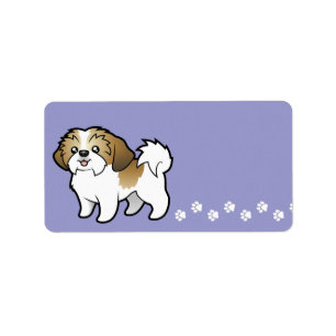 Tecknad Shih Tzu (den klippta valpen) Adressetikett