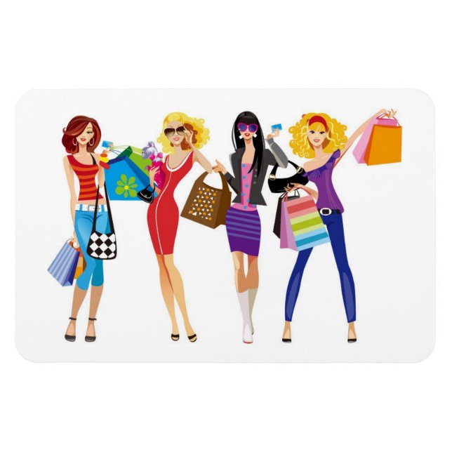 TECKNAD SHOPPING GIRLS VECTORS MODE STIL ROLIGT F MAGNET (Horisontell)