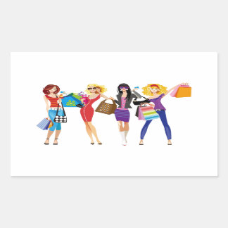 TECKNAD SHOPPING GIRLS VECTORS MODE STIL ROLIGT F REKTANGULÄRT KLISTERMÄRKE