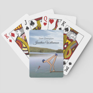 Tecknad Simmare rolig Personifiera med namn Casinokort