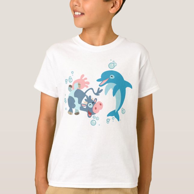 Tecknad Sjö- och delfinbarn T-shirt (Framsida)
