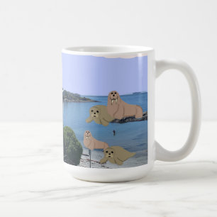 Tecknad sjölejon och valross kaffemugg