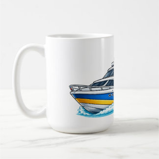 Tecknad sjöman med yacht och fisk nautisk konst kaffemugg