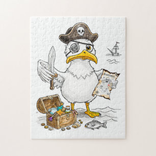 Tecknad skattjakt med piratfågel pussel