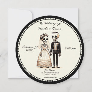 Tecknad Skeleton Bride + Groom Whimsical Bröllop Inbjudningar