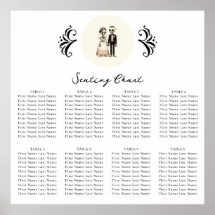 Tecknad Skeleton Bride + Groom Whimsical Seating Poster