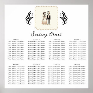 Tecknad Skeleton Bride + Groom Whimsical Seating Poster