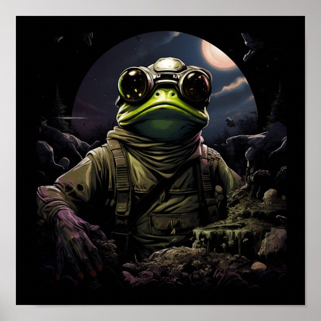 Tecknad Skeleton Frog i Natt - Vibrant Night Poster (Framsidan)
