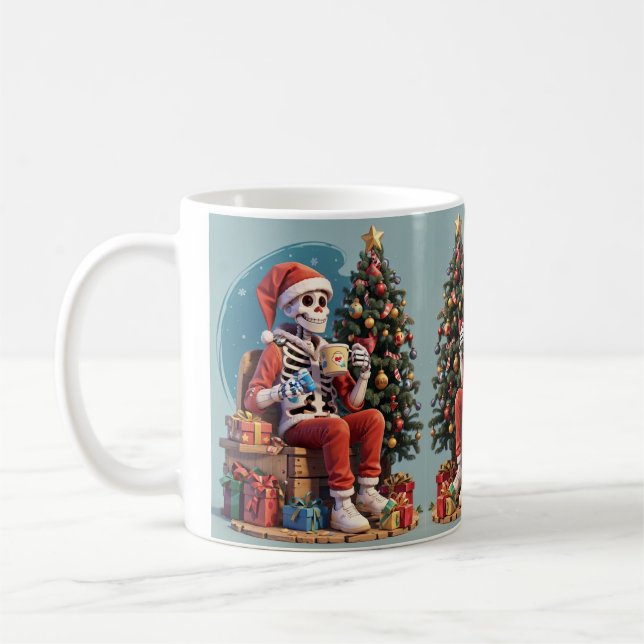 Tecknad Skeleton Wearing Santa Drinking Coffee Kaffemugg (Vänster)