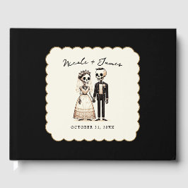 Tecknad skelettbrud + brudgum fantastisk bröllop gästböcker