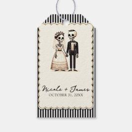Tecknad skelettbrud + brudgumms fantasifull weddin presentetikett