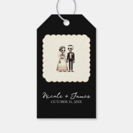 Tecknad skelettbrud + brudgumsskämtigt bröllop presentetikett