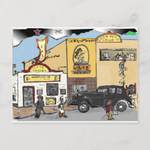 Tecknad Sketch of Roanoke's Landmark Texas Tavern Vykort