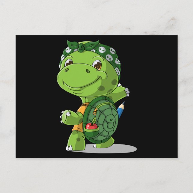 Tecknad sköldpadda går till skolan vykort (Framsida)