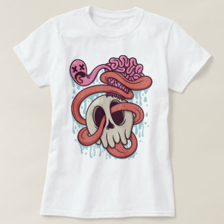 Tecknad Skull med Brain och Tunga T Shirt