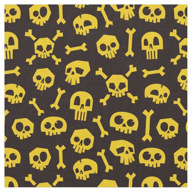 Tecknad Skull och Bones Black och Guld Tyg (Närbild)