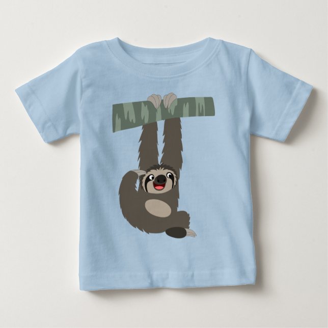 Tecknad Sloth Dangling från Gren Baby T-Shirt (Framsida)