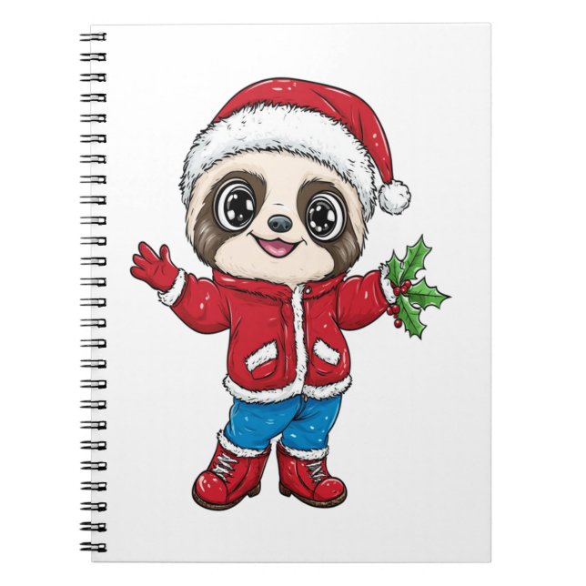 Tecknad Sloth Wearing jul Anteckningsbok (Framsidan)