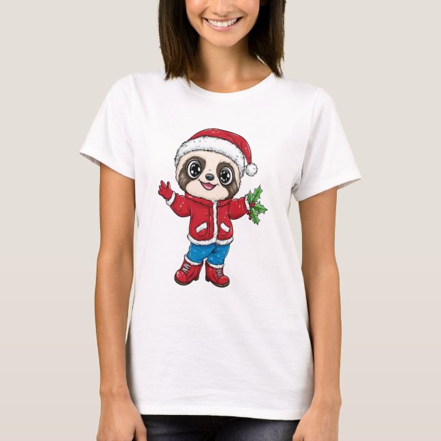 Tecknad Sloth Wearing jul T Shirt (Framsida)
