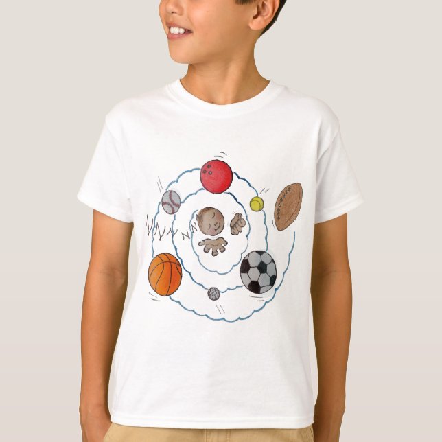 Tecknad småbarn-pojke som drömmer om idrottens bol t-shirt (Framsida)