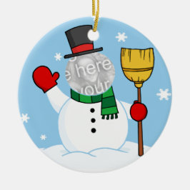 Tecknad Snögubbe Ansikte Photo Julgransprydnad Keramik