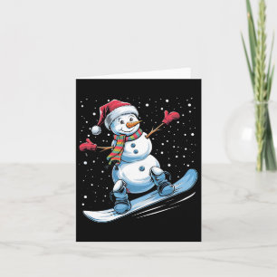Tecknad Snowboarding Snögubbe med Santa Hat Kristu Kort
